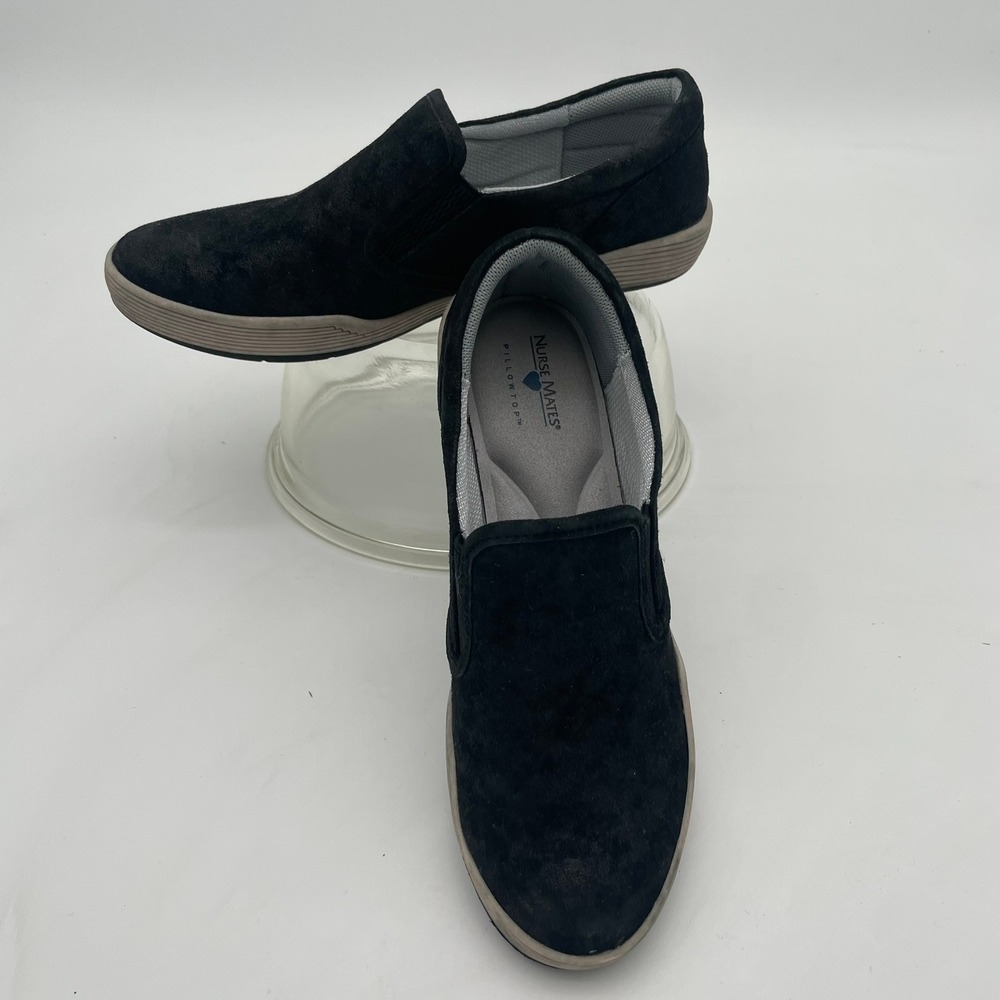 Nurse Mates Hollis Black Leather‎ Slip On Comfort Work Shoes Women's Size 7M